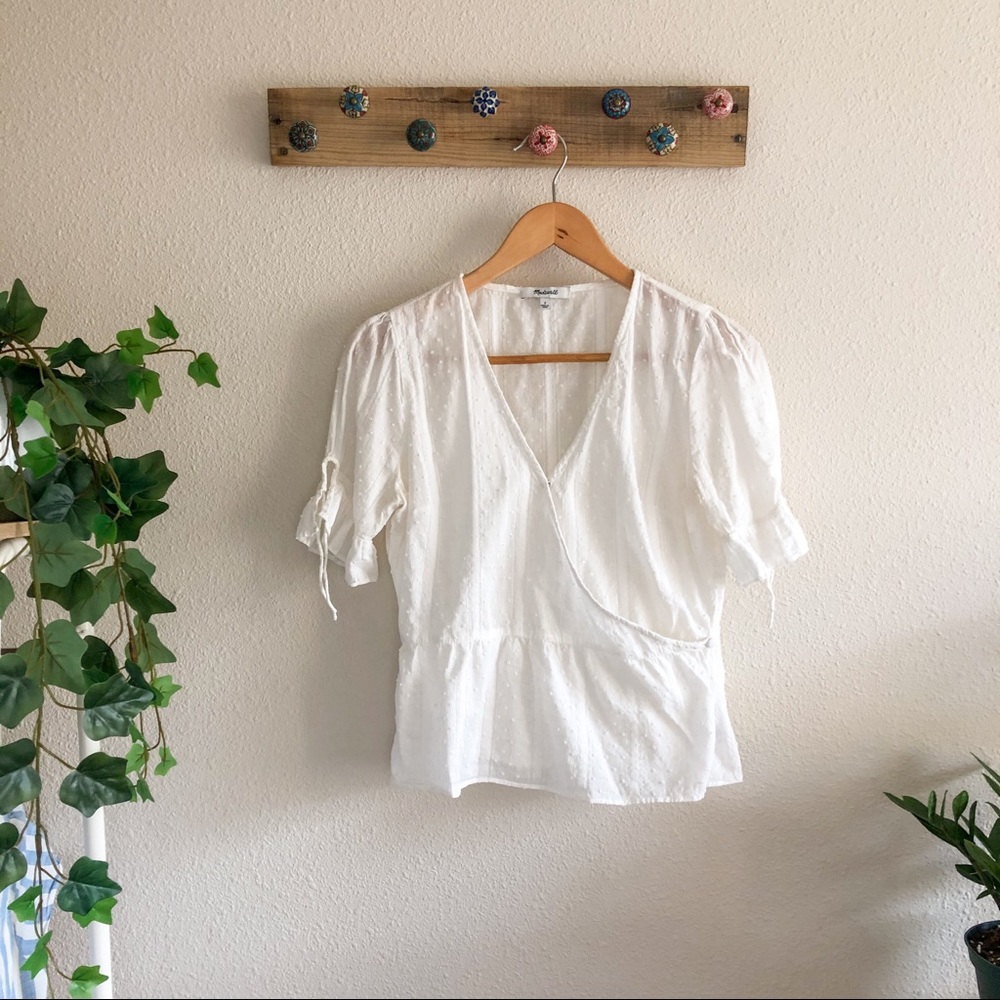Madewell | Swiss Dot Ivory Wrap Sheer Blouse 2